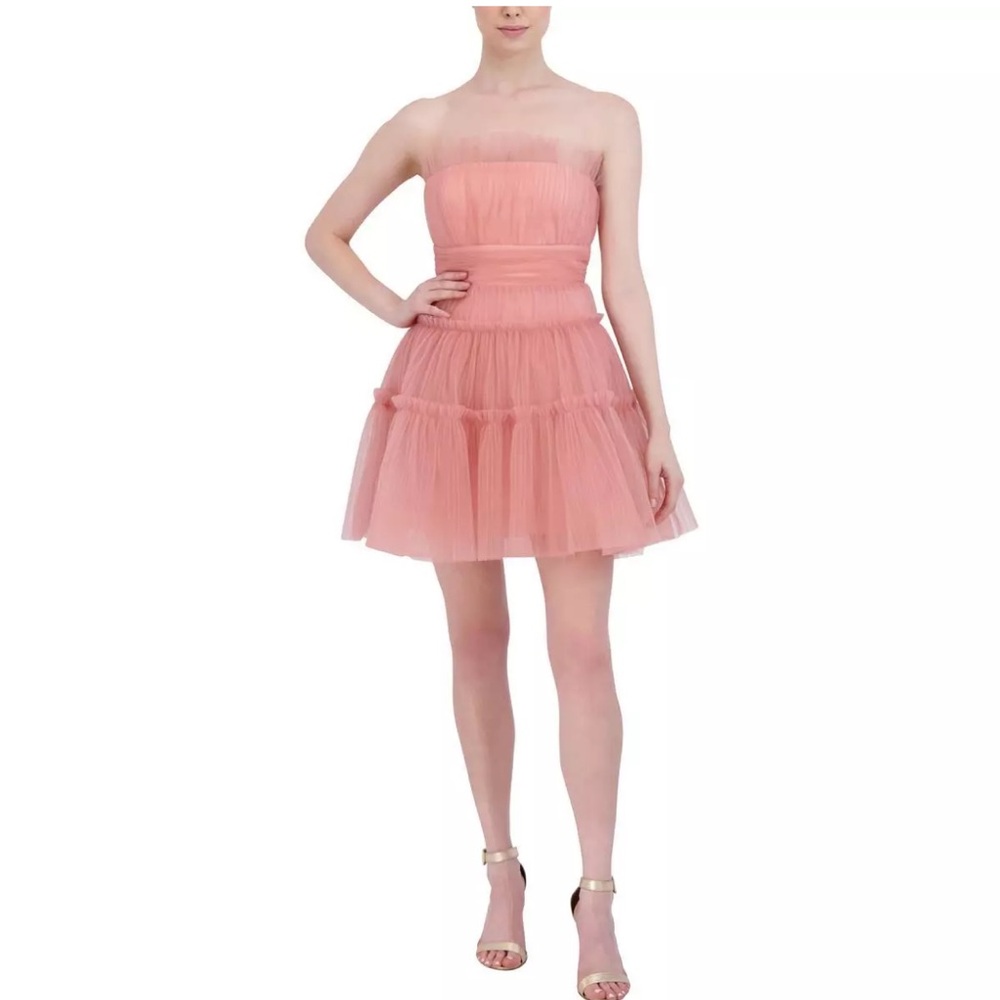 BCBGMAXAZRIA Seneca Strapless Tulle Mini Dress Mellow Rose 6
